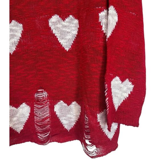 NWT Miracle | Red White Juliet’s Heart Gauge Slub Sweater Top S/M - Picture 3 of 7